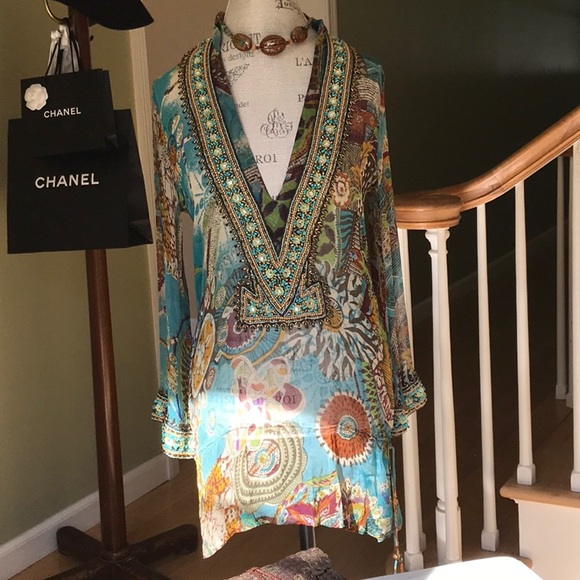 kareena’s Tops - Kareena’s Beaded Resort Wear Tunic sz Small